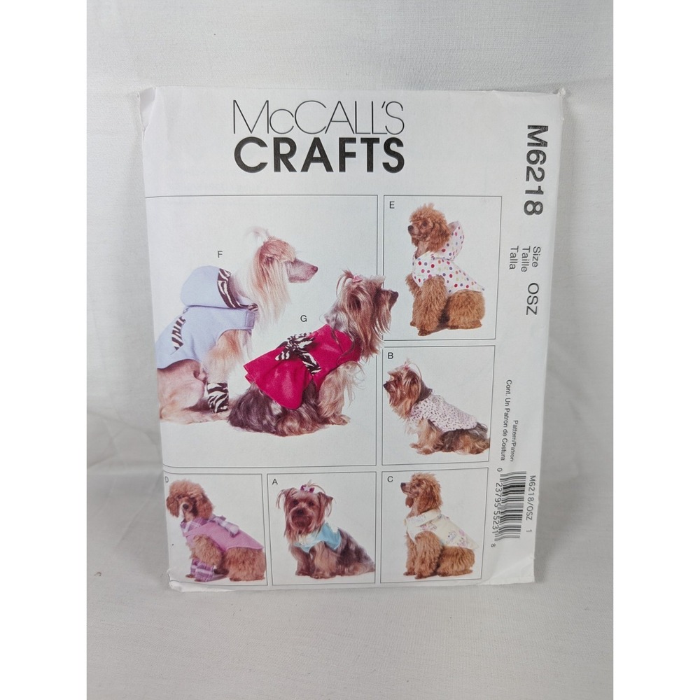 Mccalls Sewing Pattern Dog Clothes Pet Outfits M6218